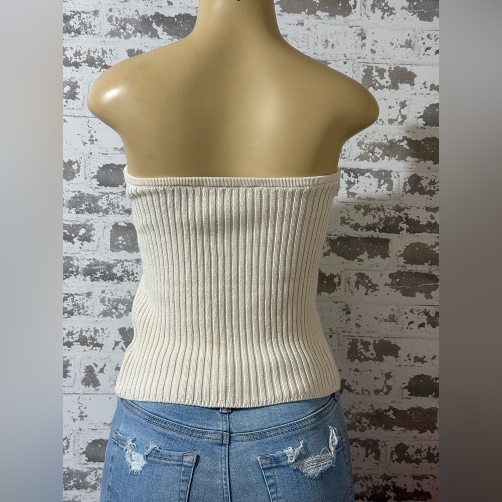 Express Ivory Ribbed Strapless Knit Tank - Picture 2 of 4